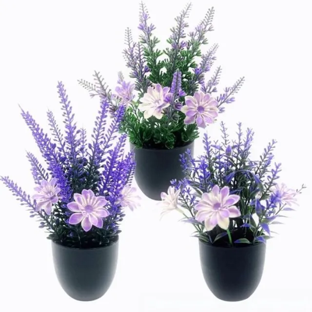 Mrilary 3-Delig Set Kunstplanten in Pot - Kunstmatige Lavendel Plant in Pot - Nep Gevilte Bloempot - Realistische Textuur Paarse Plant - Onderhoudsarm - Geschikt voor Woning, Kantoor, Plank, Bureau, Boerderij Woonkamer, Salontafel, Bruiloft Decoratie