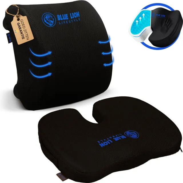 Blue Lion Lifestyle Blue Lion Zitkussen Met Gel & Rugsteun S - Ergonomisch Stuitkussen & Rugkussen voor Bureau of Bank - Stoelkussen - Klein Zitkussen Met Gel en Rugsteun set Klein