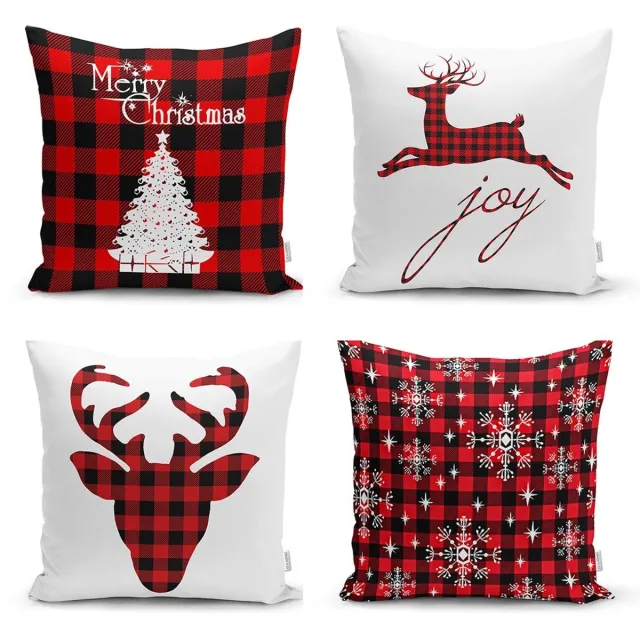 Zethome Kussenhoes Kerstpatroon - 43x43 cm - Set 4 Pieces - Kussenhoezen - Dubbelzijdig bedrukt - Christmas - Kerstdecoratie - Kerstversiering Wit