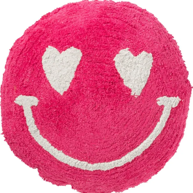 J-Line kussen Smiley Getuft - katoen - roze/wit