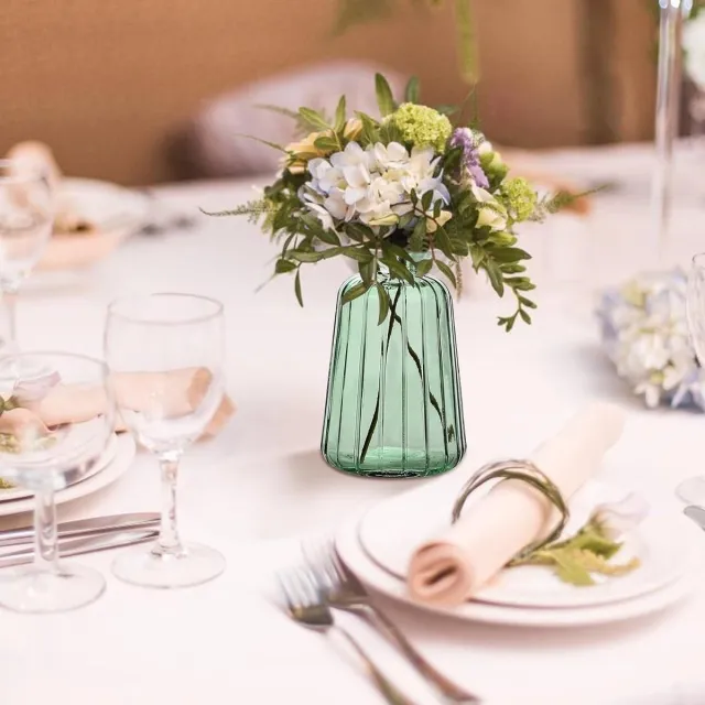 Famanu Set van 6 mini vazen van glas – tafeldecoratie voor bruiloften, vintage vazen van transparant glas, kleine vazen, decoratief, glazen tafeldecoratie, bloemendecoratie, groen