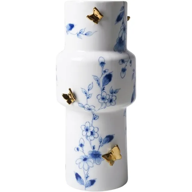 Heinen Delfts Blauw Vaas Cilinder 3D Vlinders - Vlindergoud - Keramiek - 25 cm