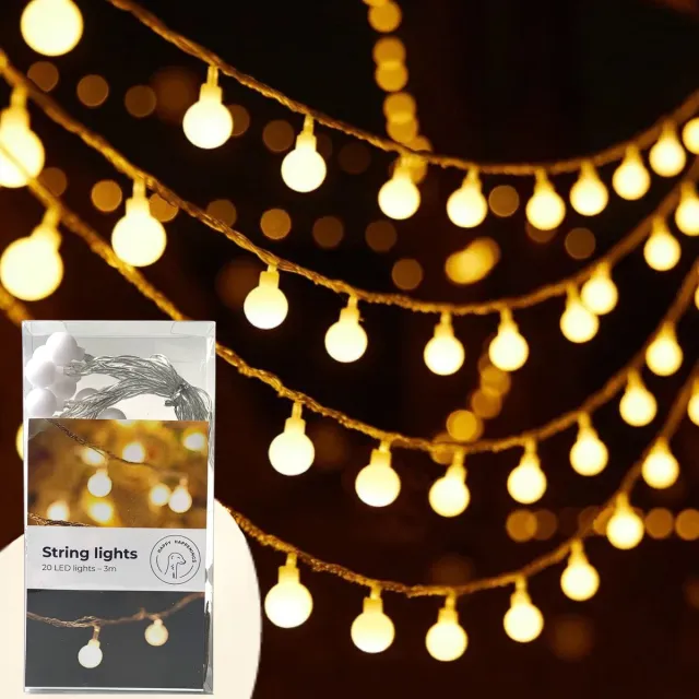 Happy Happenings Lampjes Slinger - 3m - Warm Wit - 20 Lampjes - Lichtsnoer - Lichtslinger - Fairy Lights - Op Batterij - Led Verlichting - Kerst