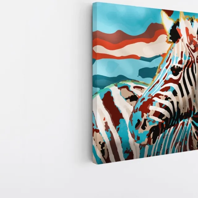 Saammp Canvas Schilderij - Abstract Kleurrijke Zebra - Natuur - Dieren - 60x60 - Foto op canvas - Wanddecoratie - Muurdecoratie Woonkamer - Slaapkamer decoratie - Canvas Print Multicolor