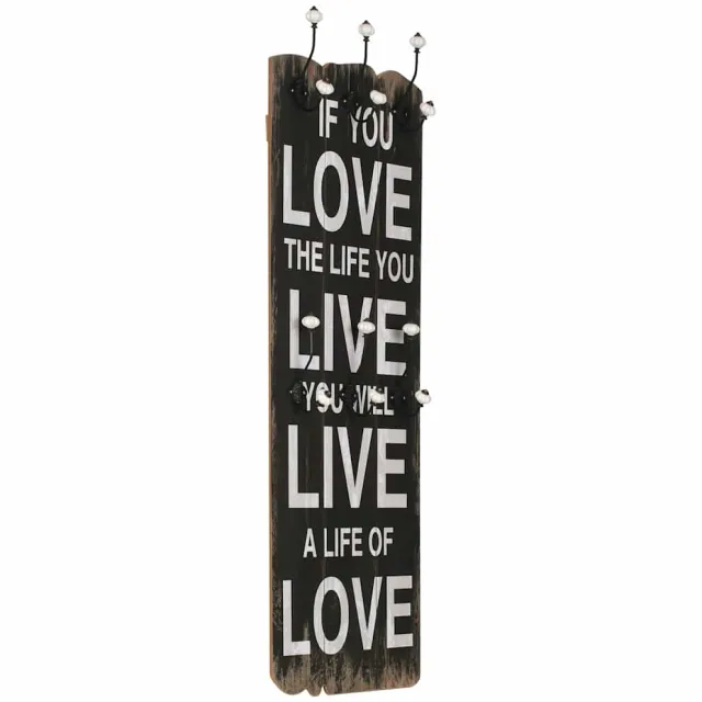 vidaXL Wandkapstok met 6 haken LOVE LIVE 120x40 cm Meerkleurig
