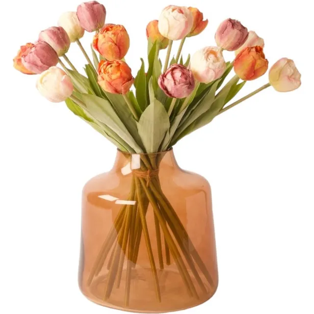Winq Kunsttulpen in een boeket in diverse voorjaarskleuren- excl. vaas-zijden bloemen-kunstbloemen oranje