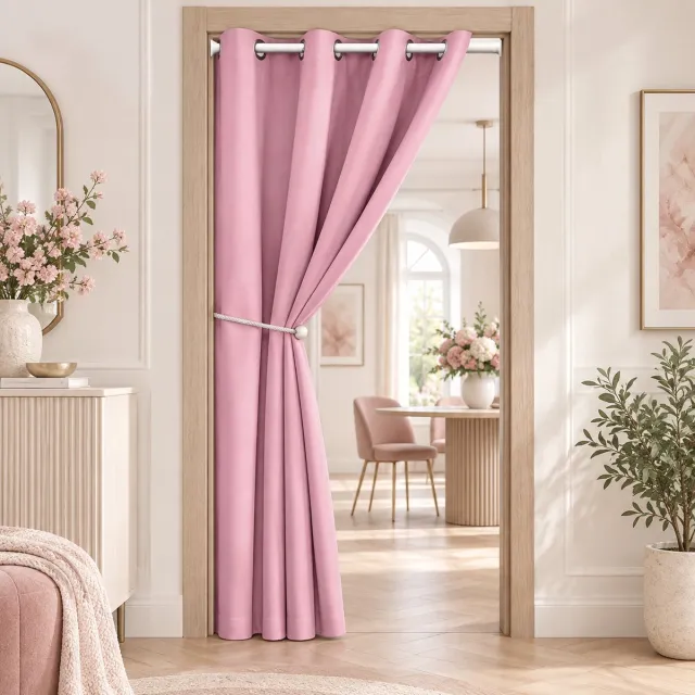 LAPAMAX Verduisterende Gordijnen - Gordijn Kant-en-Klaar met Ringen - Zacht Deurgordijn Lichtwerend - Privacy Scheidingsgordijn voor Woonkamer, Slaapkamer en Doorgang - Roze - 132 x 203 cm (B x H) - 2 Stuks Roze-2 stuks