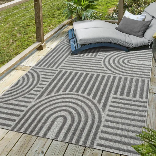 Muratap Berlin Outdoor - Japandi - Grijs - Vloerkleed Binnen en Buiten - Laagpolig Tapijt Tuin- 140x200 CM