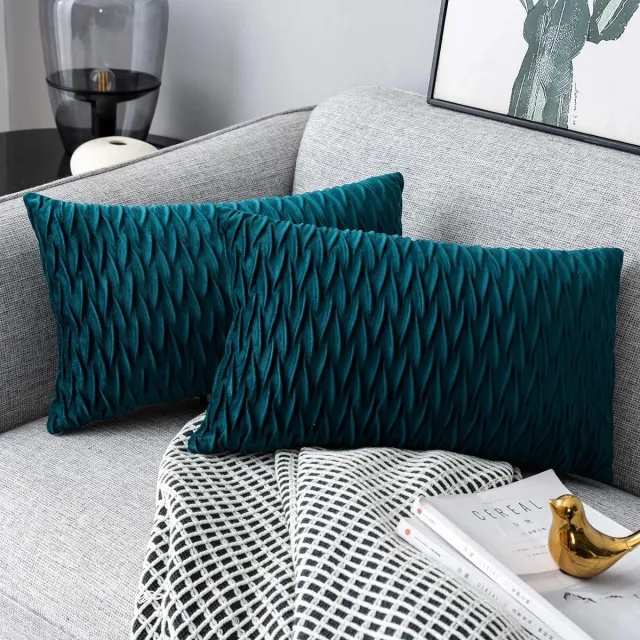 Thuys Kussenhoezen, set van 2 fluwelen zachte solide decoratieve kussens voor sofa slaapkamer 30 cm x 50 cm set van 2 voor bank, bed, bank, stoel, slaapkamer en woonkamer, blauw-groen blauw, groen