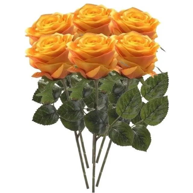 Bellatio Flowers & Plants Emerald Kunstbloem roos Simone - 6x - geel/oranje - 45 cm - decoratie bloemen