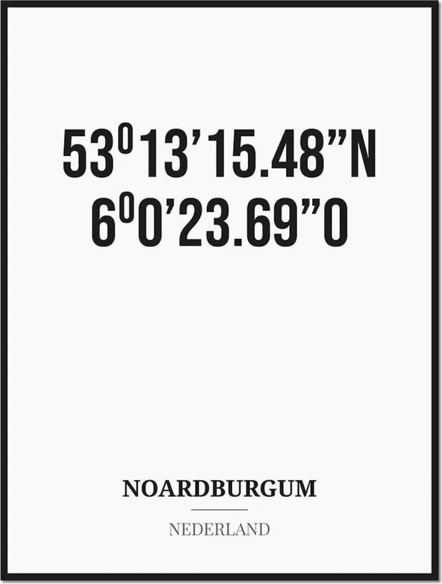 Studio216 Poster/kaart NOARDBURGUM met coördinaten zwart, wit