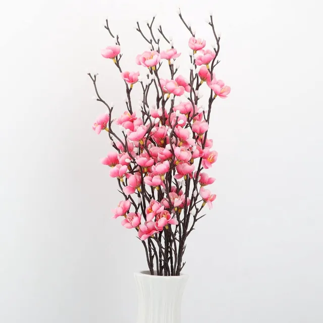 Famanu Kunstmatige roze pruimenbloesem 6 stuks - nepbloemen zijden stof simulatie bloemen boeket voor thuis - keuken - kantoor - hoteldecoratie - bloemstuk centerpieces voor tafel rood