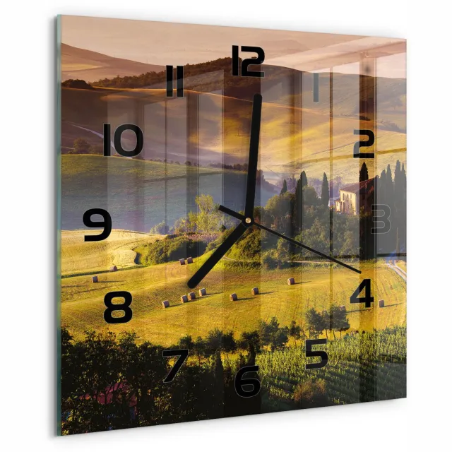 TULUP Wandklok - Toscane, Italië Gekleurde Glazen Klok - 30x30 cm - Groente Glazen Klok Met Print - Zwarte handen - Vierkante Klok - Moderne Wandklok Glas - Wandklok Glas Decoratie