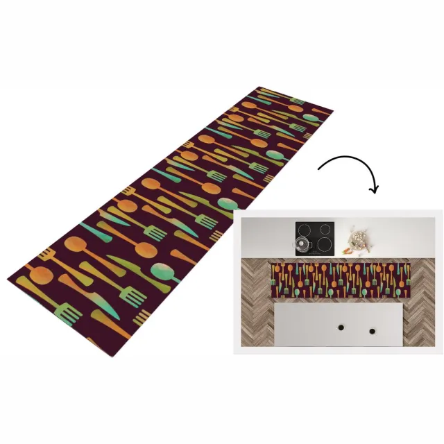 KitchenYeah Keukenloper - Keukenmat vinyl Keukengerei - Patroon - Retro - Keukenmatten loper - Keuken vloerkleed tapijt, foto 4