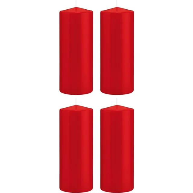 Trend Candles Cilinderkaars/stompkaars - 4x - rood - 8 x 20 cm - 119 branduren - horeca kaarsen