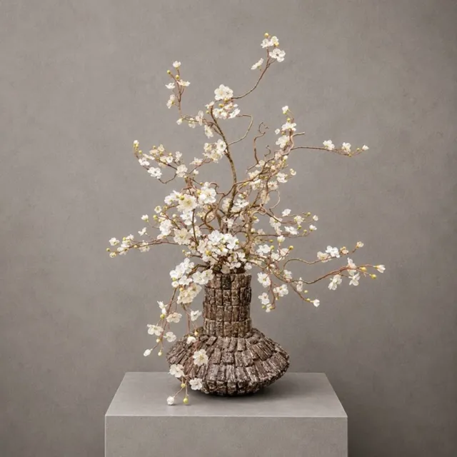 Seta Fiori Kunstbloesem in Vaas 90 cm - Handgemaakt in Nederland - Echte Houten Takken - Wit en Brons - Hotel Chique Stijl brons, wit