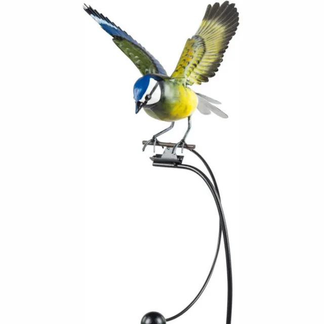 mmdeco tuinsteker koolmees 24x109cm - blauw geel - metaal - tuindecoratie - bewegende tuinsteker- tuinornament