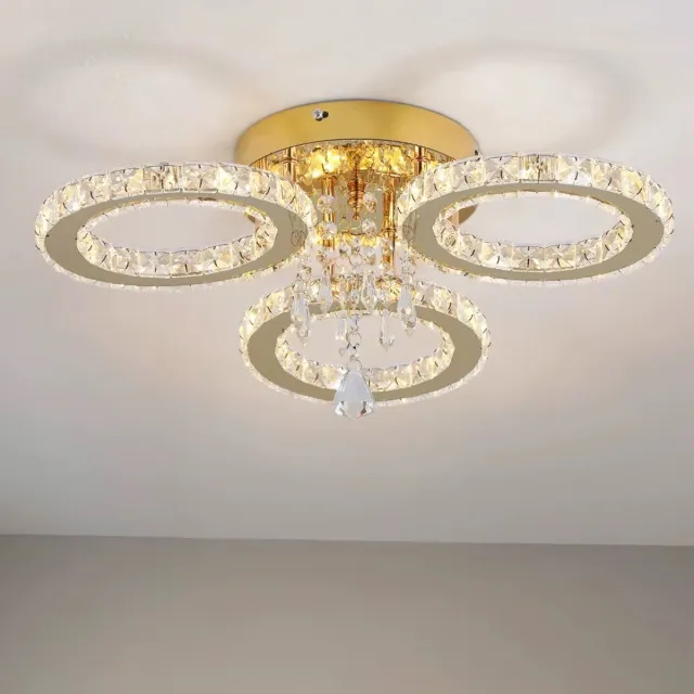 Mrs. Jones 3 Cirkel Gouden Kroonluchter - Dimbaar Met Afstandsbediening - Woonkamerlamp - LED Plafondlamp - Plafonniere - Crystal LED Lamp