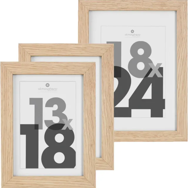 Atmosphera Fotolijstjes set van 3x stuks - 1x voor 18 x 24 cm - 2x voor 13 x 18 cm - naturel - modern/strak ontwerp
