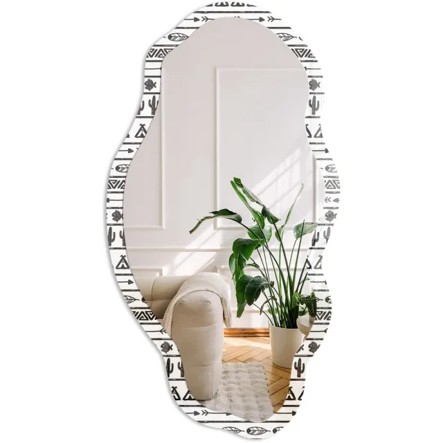 Coloray Etnisch Patroon Spiegel - Wit Rechthoekige Spiegel Voor Interieur - Organische Spiegel - Woonkamer, Kantoor, Slaapkamer - Geometrisch - 45x90 cm - Totale afmeting 52x97 cm Etnisch Patroon, Wit