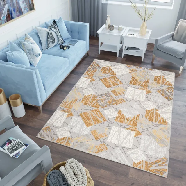 Tapiso Asthane Vloerkleed Oranje Grijs Woonkamer Slaapkamer Tapijt Grijs Oranje1