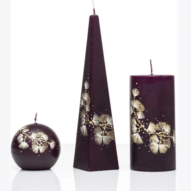 Jakelis Kaarsen - Set Handgeschilderd - Bloemen - cadeau Aubergine