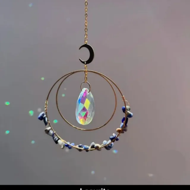 Wondersathome Suncatcher Gemstone Lapis Lazuli - Lazuriet - Lazurite - Kristal Zonnevanger - Raamdecoratie - Edelsteen - Spiritueel - Boho - Bohemian Blauw