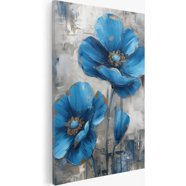 Saammp Canvas Schilderij - Blauwe bloem - Vintage - Abstract - 20x30 - Foto op canvas - Wanddecoratie - Muurdecoratie Woonkamer - Kantoor Decoratie Multicolor