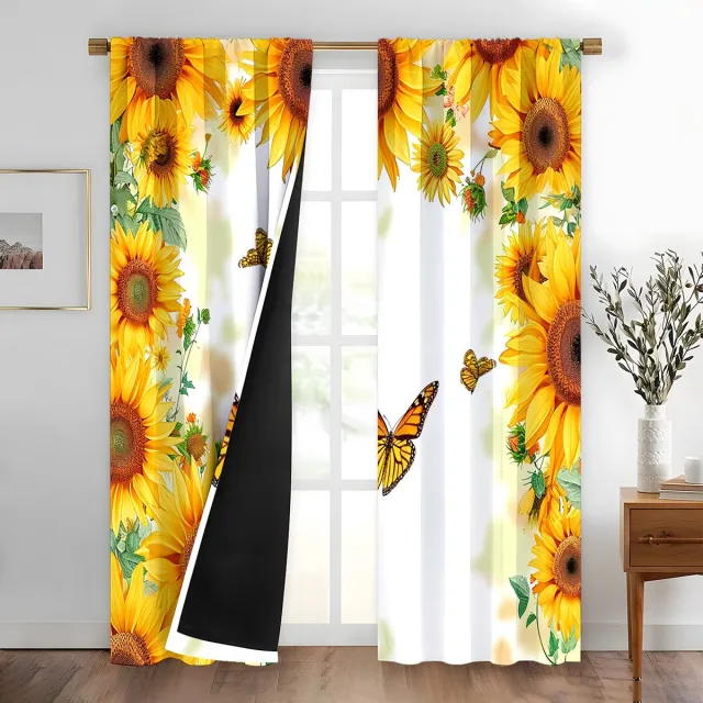 Nosheir Verduisteringsgordijn - 2 Panelen - 90x210cm - Zonnebloemmotief - Thermisch Geïsoleerd - voor Woonkamer en Slaapkamer geel-1