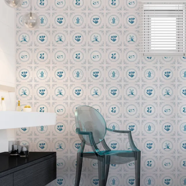 Ambiance Sticker Muurstickers - Zelfklevende tegelmuurstickers voor keuken en badkamer - 60 Delft Berlin tegelstickers - 60 stickers 20x20cm Multi color