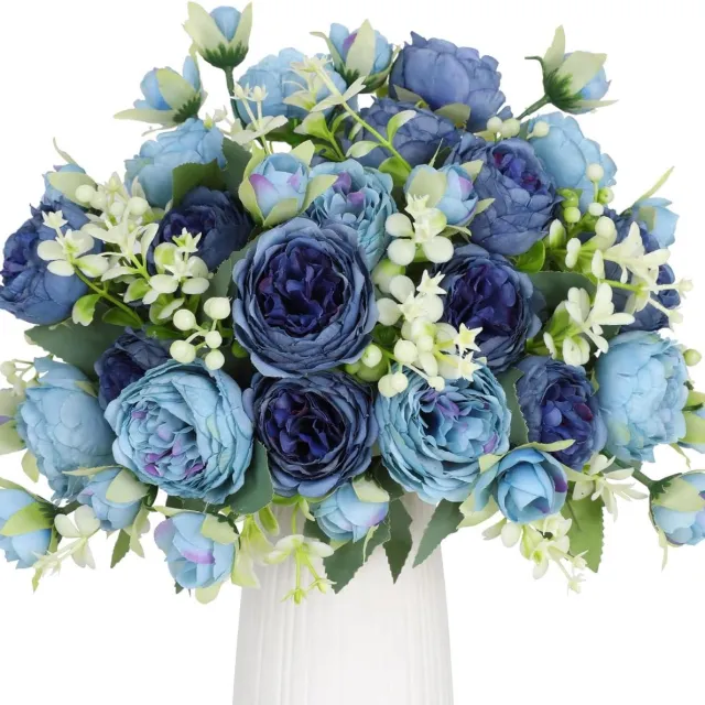 Cosensi Kunstbloemen boeketten voor bruiloft en feest - Groenblauwe zijden pioenen - Tafel centerpieces voor huiselijke decoratie Any