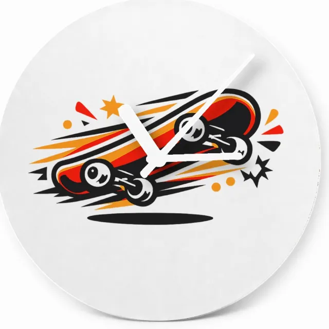 Mr Cadeautjes Glazen klok Ø 20 - design Een compacte naamprint met een energiek icoon dat snelheid u | cadeau Wit