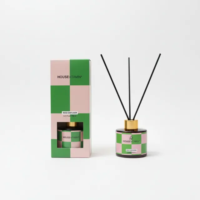 Housevitamin Reed Diffuser Geurstokjes 100ml – Komkommer– Luxe Geurverspreider van Glas met Zwarte Stokjes – Fris & Vrolijk Design – Langdurige Geur – Perfect Cadeau voor Elke Gelegenheid Groen
