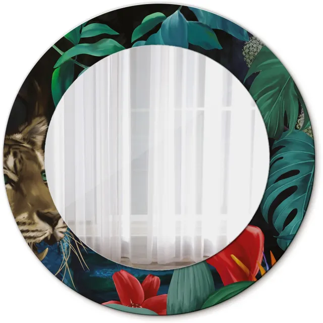TULUP Spiegel - Spiegel op gehard Glas - Ronde Spiegel - Vintage jungle - Diameter: 50 cm - Groene - Badkamerspiegel - Gangspiegel - Eetkamer - Spiegel met patroon - Design Spiegel - Scandinavisch Design - Top Kwaliteit Groen Vintage jungle