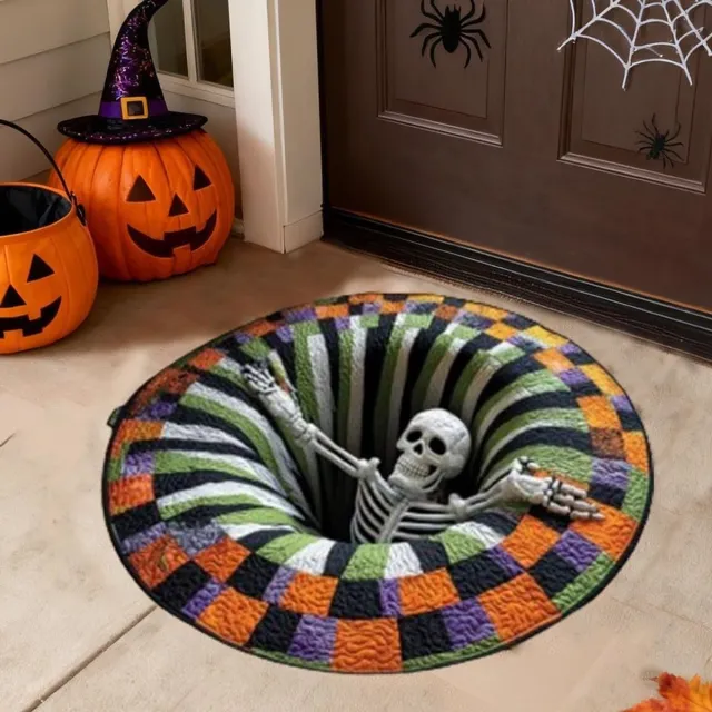 ZVD 3D Halloween-kleed - Candy Corn Abyss gewatteerde ronde mat - Halloween gewatteerd rond kleed 3D-illusie - Beste gezellige decoratie voor de woonkamer - Diameter 60 cm - Halloween 3