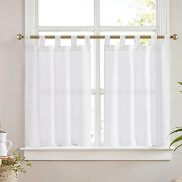 Unyqoos Charmante Halftransparante Keukengordijnen voor Landelijke Stijl en Privacy, Set van 2, 65 x 90 cm wit