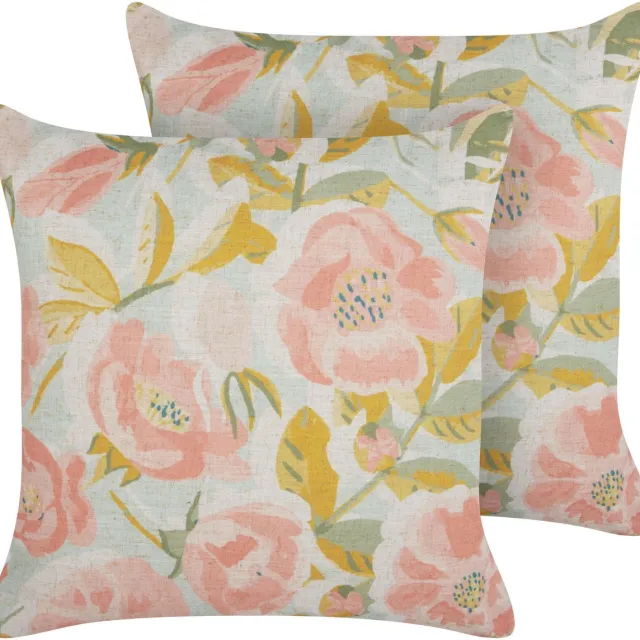 Beliani ZAHRIYE - Sierkussens set van 2 - Roze/Blauw - 45 x 45 cm - Polyester