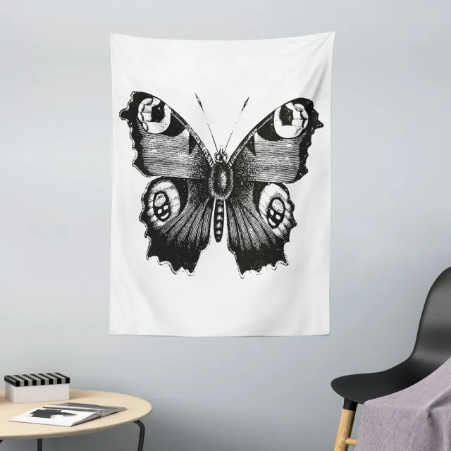 ABAKUHAUS Zwart-wit wandtapijt en sprei, vlinderkunst, 110 x 150 cm, zwart-wit
