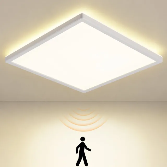 NETTLIFE LED Plafondlamp met Bewegingssensor - 18W - 4000K Neutraal Wit Licht - Flach Design - IP44 Waterdicht - Radar Sensor - Φ29 cm - voor Gang | Badkamer | Trap | Kelder | Balkon