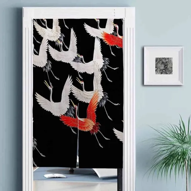 Fine Asianliving Japanse Noren Deurgordijn Kraanvogels B80xH130cm Rood, Zwart, Wit, Multicolour