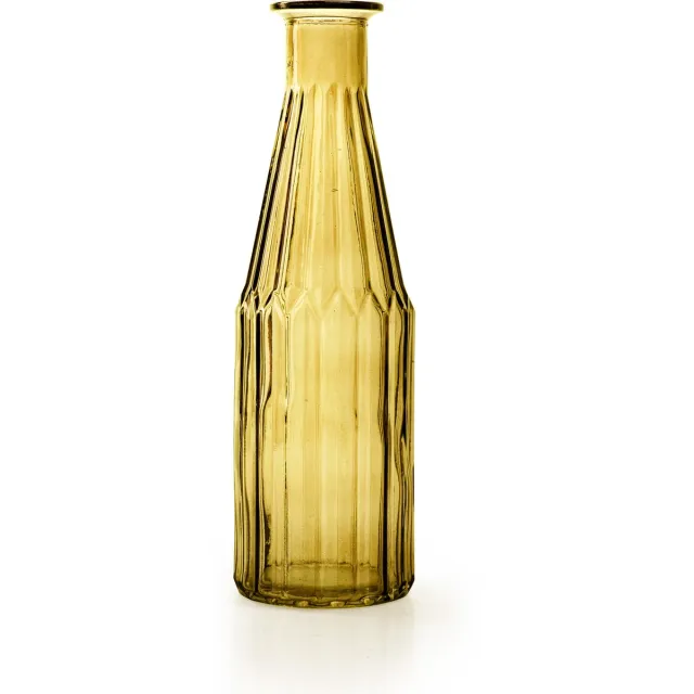 Jodeco Bloemenvaas Marseille - Fles model - glas - geel - 25 x 7 cm