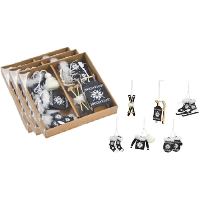 G. Wurm 18x stuks houten kersthangers zwart wintersport thema kerstboomversiering - Kerstversiering kerstornamenten