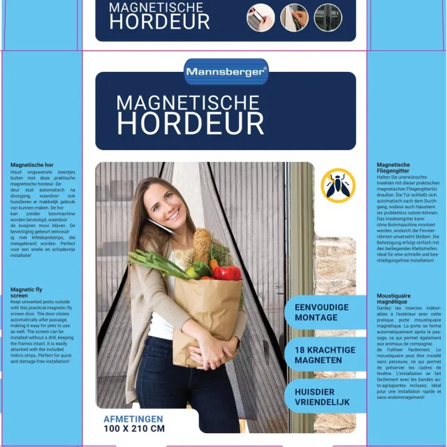 Mannsberger Magnetische Hordeur – 100 x 210 cm – Zelfsluitend – Zonder Boren – Zwart