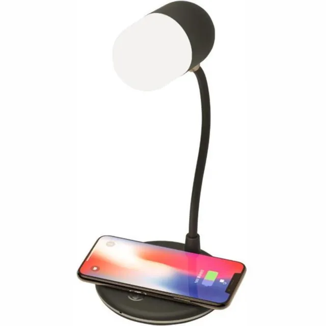 DrPhone SmartSound – 3 in 1 Lamp - Smart Speaker + Nachtlamp + Draadloos Laden - Bluetooth 5.0 - Bureaulamp - Zwart