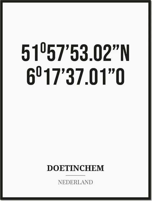 Studio216 Poster/kaart DOETINCHEM met coördinaten zwart, wit