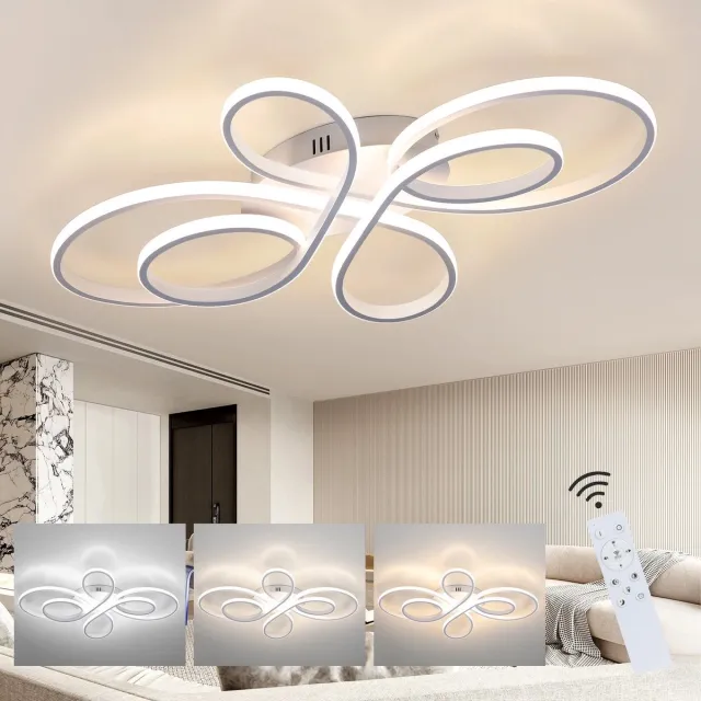 NETTLIFE Plafondlamp LED - wit - 100cm - 3000-6000K Dimbaar - met Afstandsbediening - Moderne Keukenverlichting - met Creatief ontwerp - voor Slaapkamer | Woonkamer | Hotel - 90W