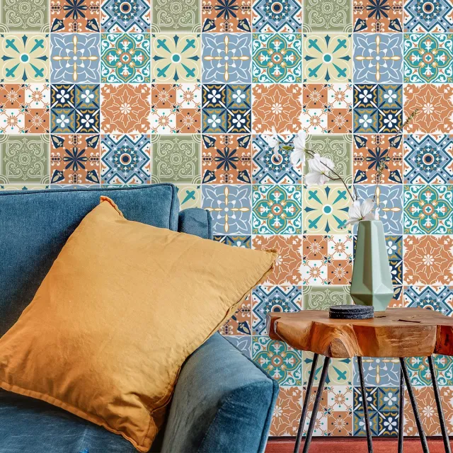 Ambiance Sticker Muurstickers - Zelfklevende tegelmuurstickers voor keuken en badkamer - 9 ZORINA tegelstickers - 9 stickers 10x10cm Multi color