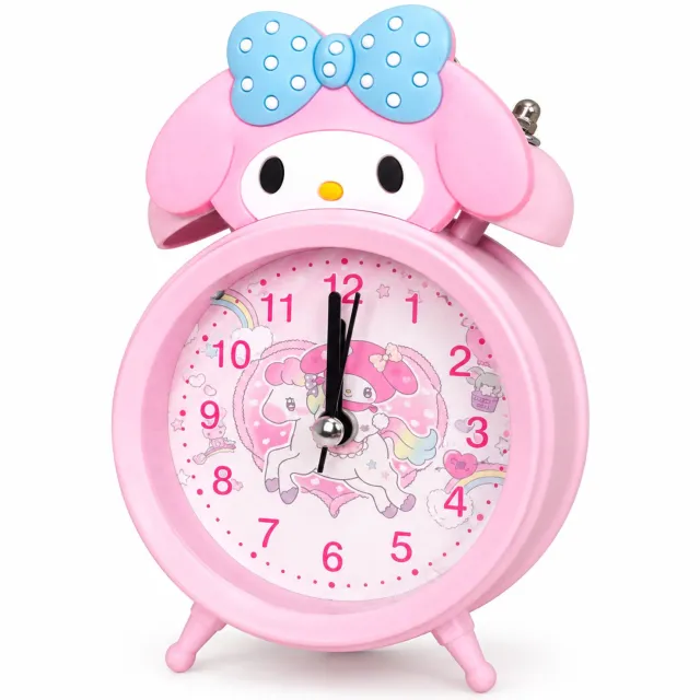 SWGOTA wekker met wijzers en cijfers - Sweep-uurwerk, batterijvoeding en nalichtfunctie - Roze cartoonvorm met lichtblauwe strik