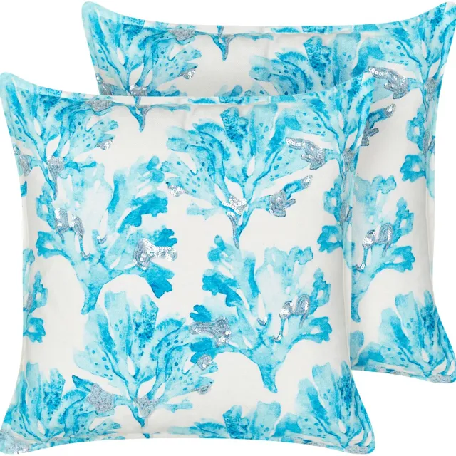 Beliani ROCKWEED - Sierkussen set van 2 - Wit/Blauw - 45 x 45 cm - Katoen