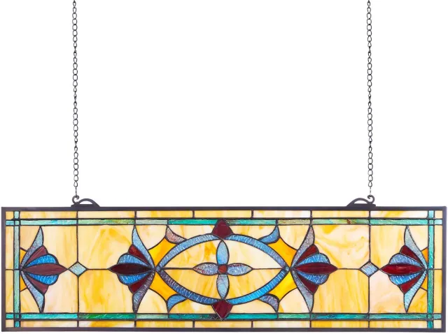 Vevor Glas-In-Lood Raampaneel Raamdecoratie Hangend 813x250mm Rechthoekig Vintage Kleurrijk
